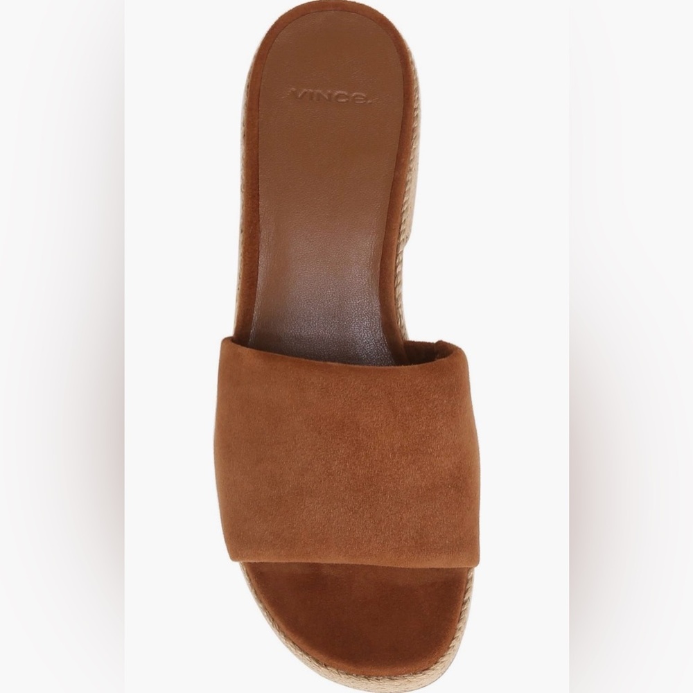 Vince Suede Slide Mule in Chestnut Brown with Natural Espadrille - Picture 5 of 16